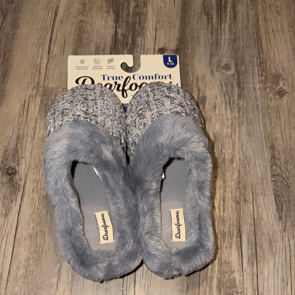dearfoams Gray Knit Plush-Lined Slip-On Slippers